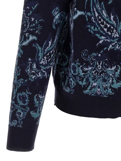 Etro Floral Jacquard Wool Sweater In Blue