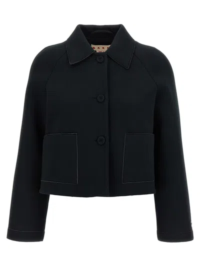 Marni Button-front Jersey Jacket With Classic Collar In Black