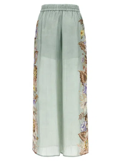 Zimmermann Sage Multi Floral Silk Habotai Coco Trousers In Green