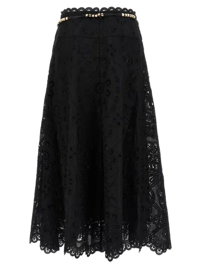 Zimmermann Zim Rhiannon Embroidered Scallop Hem Wblt Midi Skirt Black