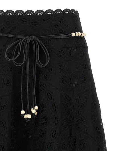Zimmermann Zim Rhiannon Embroidered Scallop Hem Wblt Midi Skirt Black