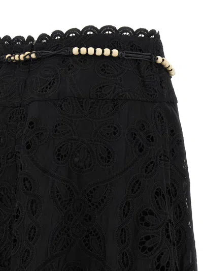 Zimmermann Zim Rhiannon Embroidered Scallop Hem Wblt Midi Skirt Black