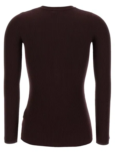 Elisabetta Franchi Burgundy Ribbed Sweater With Pocket In Brown