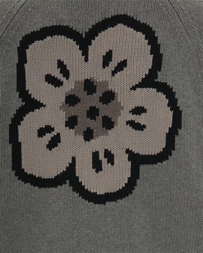 Kenzo Flower-embroidered Cardigan In Gray
