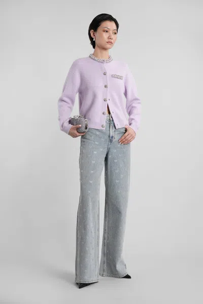 Self-portrait Light Blue Wide-leg Jeans With Crystal Embellishment And Classic Five-pocket Design In Blue