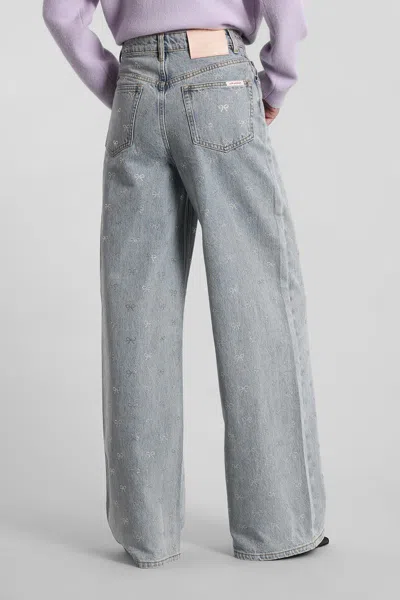 Self-portrait Light Blue Wide-leg Jeans With Crystal Embellishment And Classic Five-pocket Design In Blue