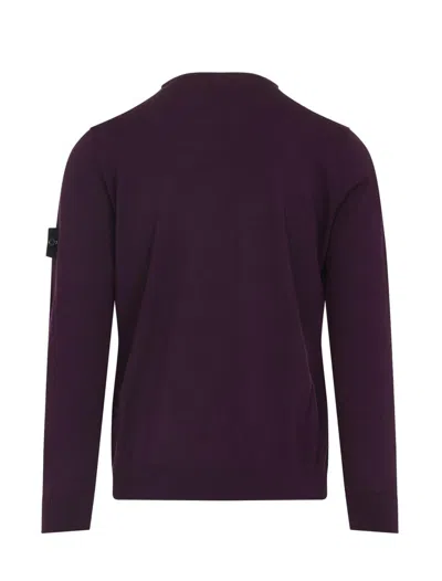 Stone Island Crew Neck Wool Sweater With Ribbed Texture In Red