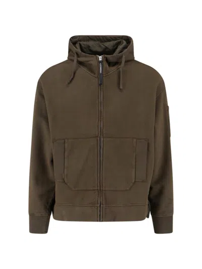 C.p. Company Hooded Sweatshirt With Pockets And Sleeve Detail In Brown