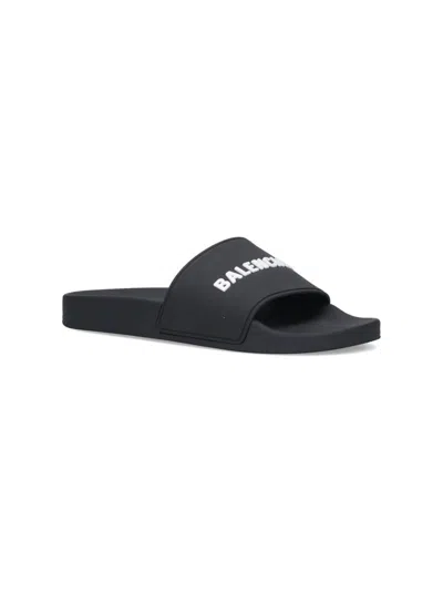 Balenciaga Logo-embossed Pool Slides In Black