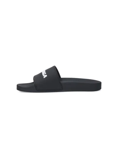 Balenciaga Logo-embossed Pool Slides In Black