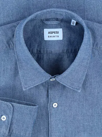 Aspesi Collared Shirt With Pocket And Button Cuffs In Blue