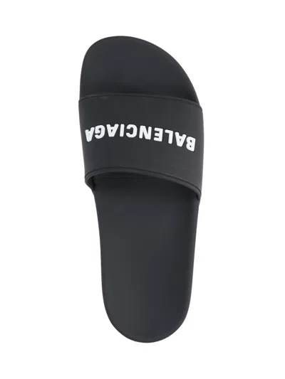 Balenciaga Logo-embossed Pool Slides In Black