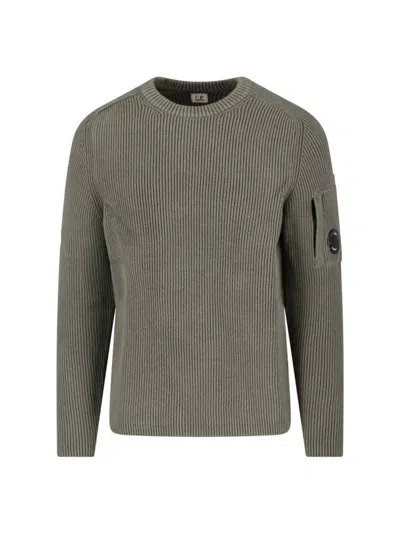 C.p. Company Crewneck Sweater With Arm Pocket And Ribbed Texture In Gray