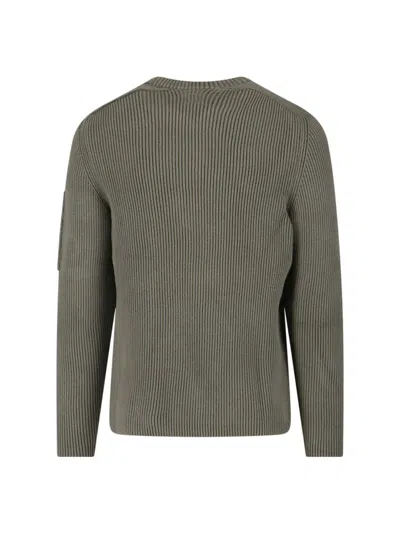 C.p. Company Crewneck Sweater With Arm Pocket And Ribbed Texture In Gray