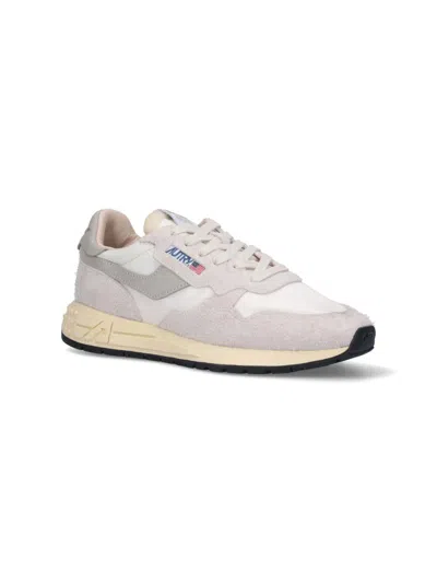Autry Low-top Sneakers With White Crackled Leather Inserts In Gray