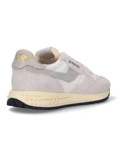 Autry Low-top Sneakers With White Crackled Leather Inserts In Gray