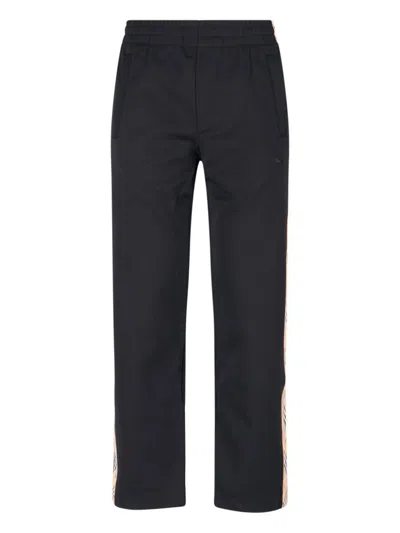 Burberry Straight Trousers With Elastic Waistband And Side Stripe In Black