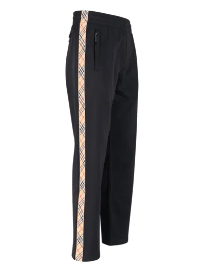 Burberry Straight Trousers With Elastic Waistband And Side Stripe In Black