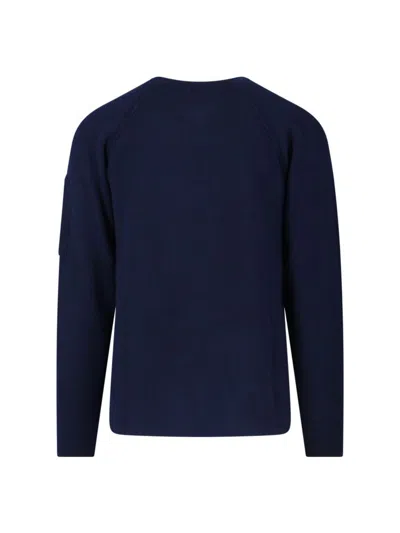 C.p. Company Crewneck Sweater With Arm Pocket And Raglan Sleeves In Blue