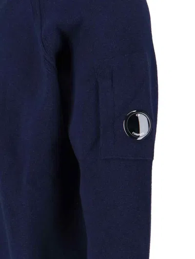 C.p. Company Crewneck Sweater With Arm Pocket And Raglan Sleeves In Blue