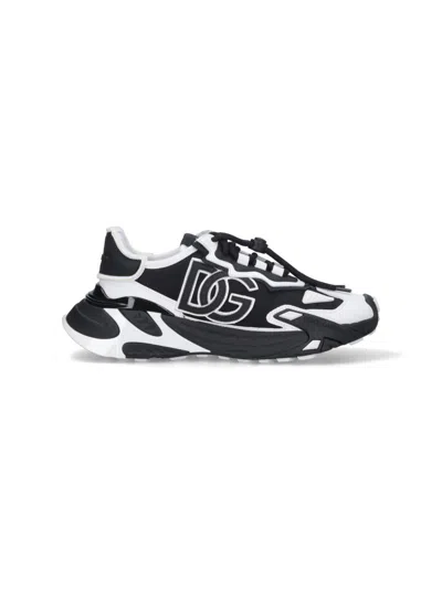 Dolce & Gabbana Panelled Leather Sneakers With Iconic Logo Patch In Black