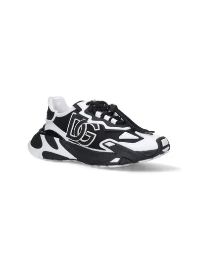 Dolce & Gabbana Panelled Leather Sneakers With Iconic Logo Patch In Black