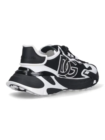Dolce & Gabbana Panelled Leather Sneakers With Iconic Logo Patch In Black