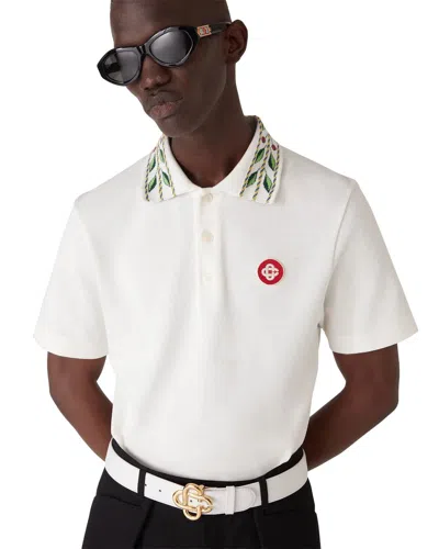 Casablanca Polo Shirt With Short Sleeves And Embroidered Collar In White