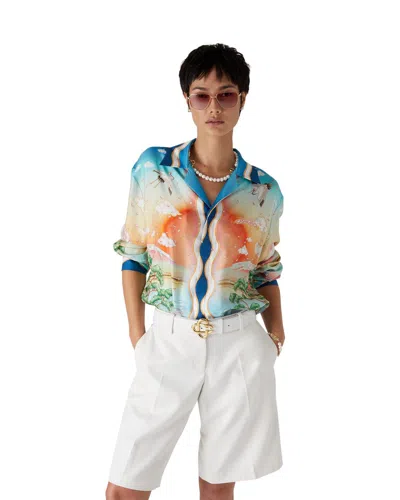 Casablanca Tennis Club Convertible-collar Printed Silk-twill Shirt In Gray
