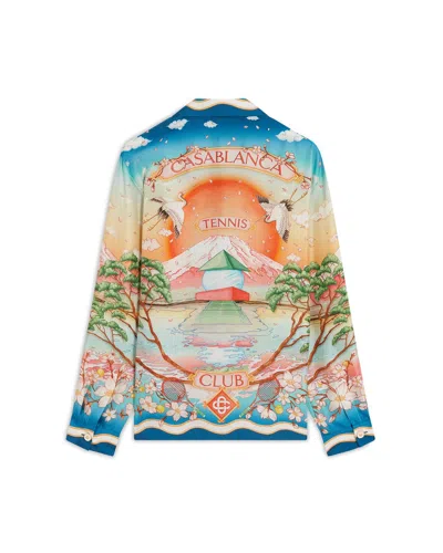Casablanca Tennis Club Convertible-collar Printed Silk-twill Shirt In Gray