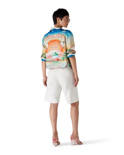 Casablanca Tennis Club Convertible-collar Printed Silk-twill Shirt In Gray