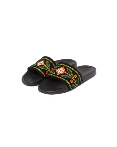 Casablanca Embroidered Terry Open Toe Flat Slippers In Multi