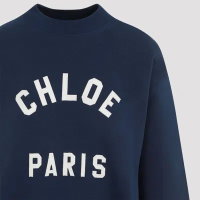 Chloé Blue Crewneck Sweatshirt With Logo Lettering Print In Cotton Woman