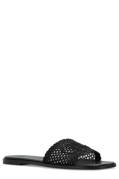 Chloé Soleil Woven Strap Flat Sandals In Black