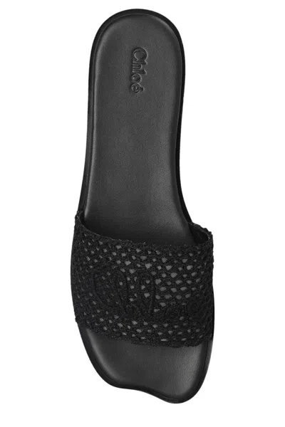 Chloé Soleil Woven Strap Flat Sandals In Black