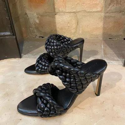Bottega Veneta The Curve 95 Lambskin Mules With Twisted Intrecciato Straps In Black