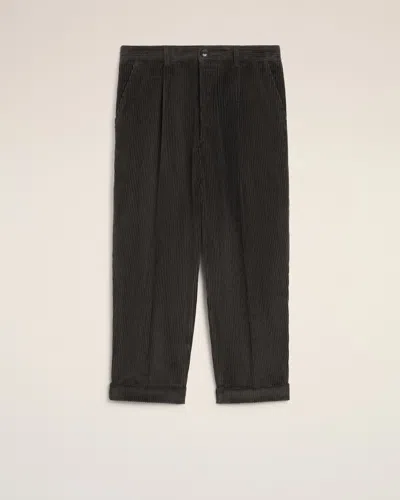 Ami Alexandre Mattiussi Ami Charcoal Grey Corduroy Pleated Cuffed Trousers In Black