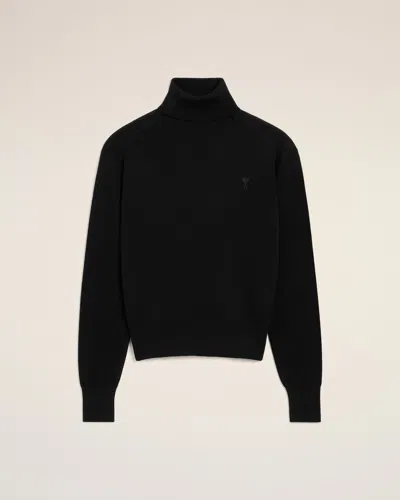 Ami Alexandre Mattiussi Black Wool Ami De Coeur Turtle Neck Sweater Black In Black