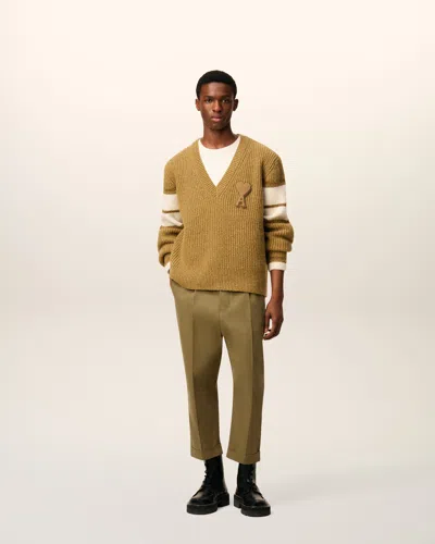 Ami Alexandre Mattiussi Green Cotton Carrot Oversized Trousers Green In Brown