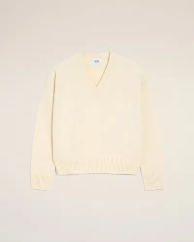 Ami Alexandre Mattiussi White Wool Ami De Coeur V Neck Sweater White In Neutral