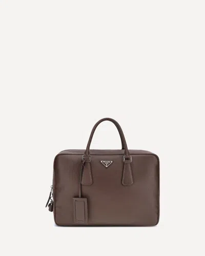 Prada Triangle Logo Leather Briefcase In Brown