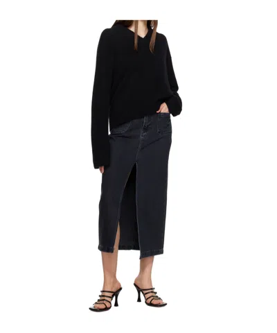 Frame Le Bardot Denim Midi Skirt In Black