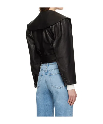 Frame Belted Crop Leather Jacket In Black