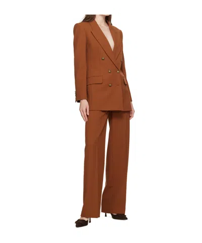 Frame Double-breasted Slim Blazer In Brown