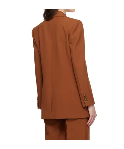 Frame Double-breasted Slim Blazer In Brown