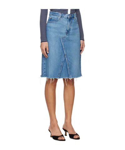 Frame Deconstructed Denim Midi Skirt In Mabel In Blue