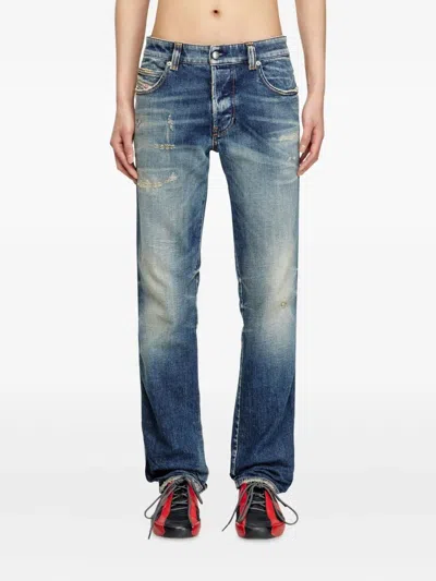 Diesel Relaxed Fit Faded Blue Jeans With Vintage Distressing In Blue