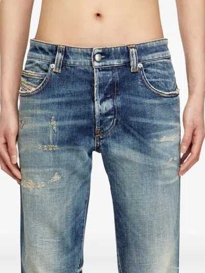 Diesel Relaxed Fit Faded Blue Jeans With Vintage Distressing In Blue