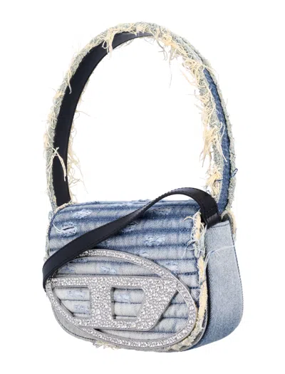 Diesel 1dr Crystal-embellished Denim Shoulder Bag In Blue
