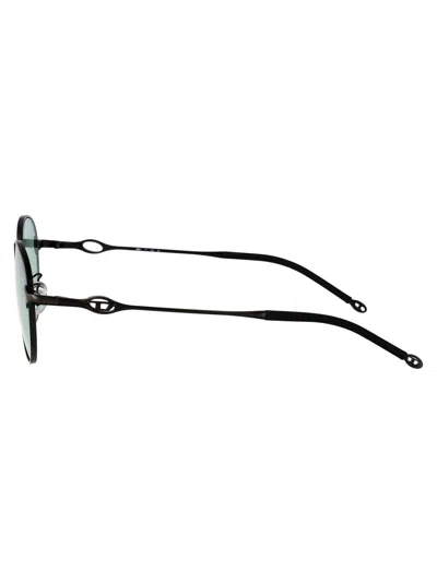 Diesel Brushed Light Grey Green Metal Sunglasses In Green
